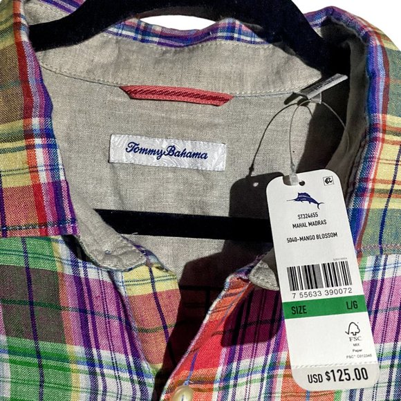 Tommy Bahama Mens Multicolor 100% Linen Button Down Shirt Large NWT - Picture 3 of 6